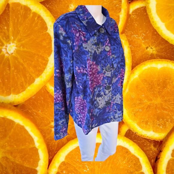 Briggs New York Blue Floral Button‎ Up Blouse - Picture 1 of 6